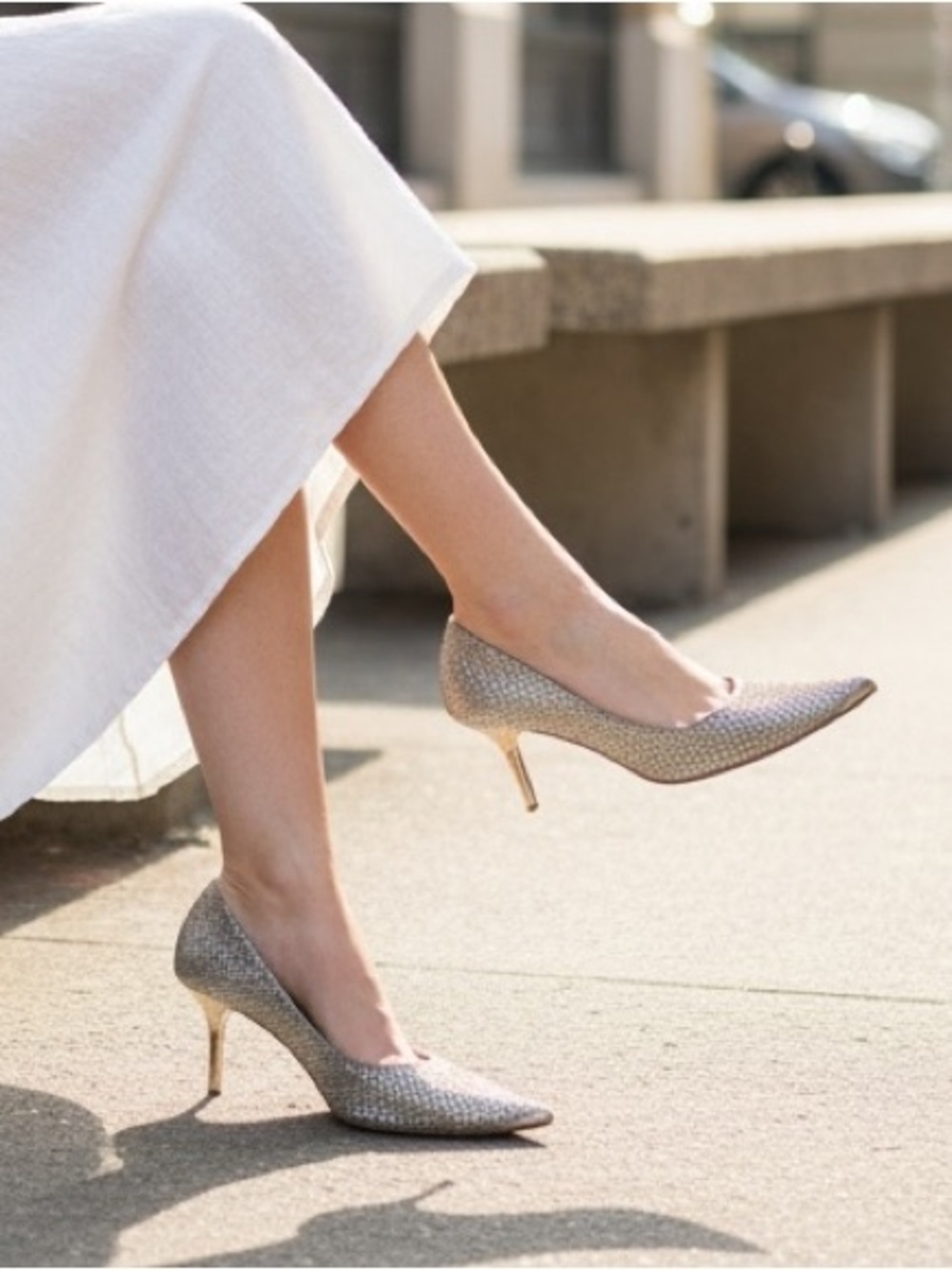 Jimmy Choo Heels Metallic Lamé Glitter Fabric Abel Pointed Pumps